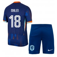 Camiseta Países Bajos Donyell Malen #18 Segunda Equipación Replica Eurocopa 2024 para niños mangas cortas (+ Pantalones cortos)